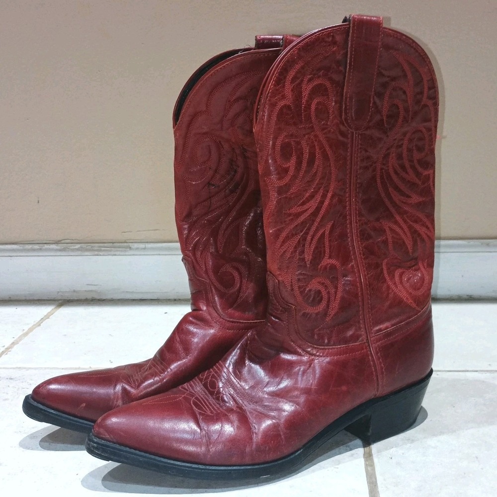 Vintage Code West Red Leather Cowgirl Boots Size 10 1/2 M Made in USA